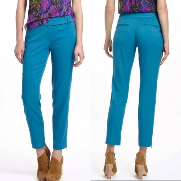 Anthropologie by Leifsdottir Teal Cropped Trouser Zipper at Ankle Pants sz 6 - Picture 4 of 10